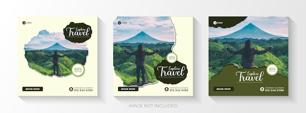 adventure social media post and travel promotion banner template Premium