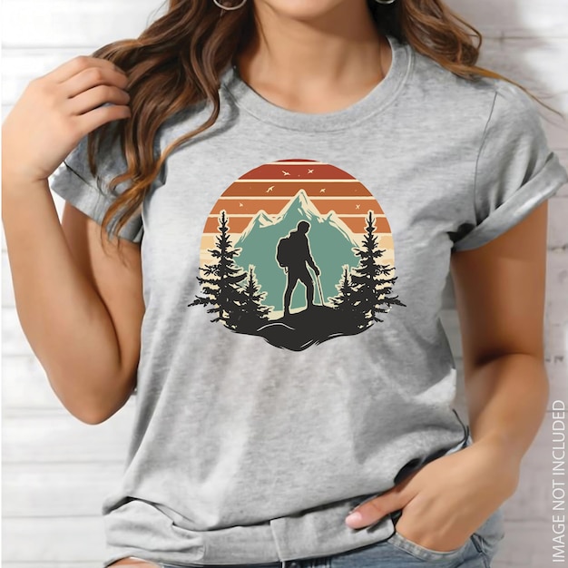 Vector adventure t shirt design with mountain hiking vintage illustration