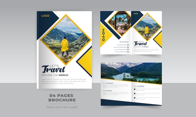 Modello di progettazione di brochure di 4 pagine adventure travel bifold adatto per attività di agenzia turistica