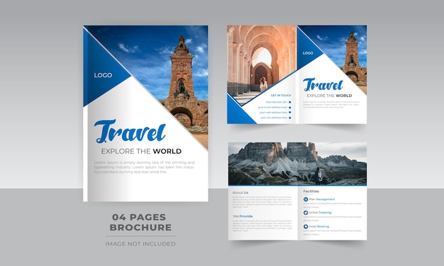 Vettore modello di progettazione di brochure di 4 pagine adventure travel bifold adatto per attività di agenzia turistica