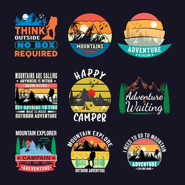 Vector adventure travel and camping t shirt deign set