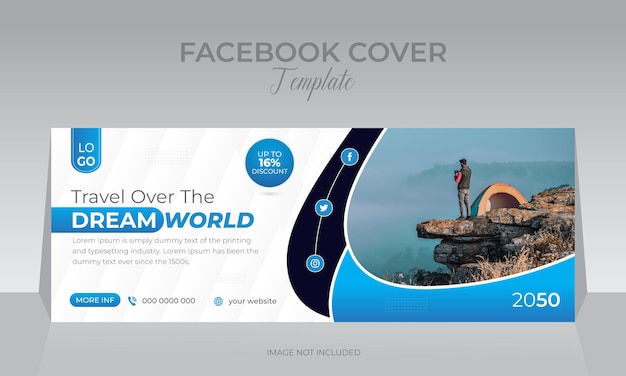 Adventure travel social media cover photo design template for tour agent