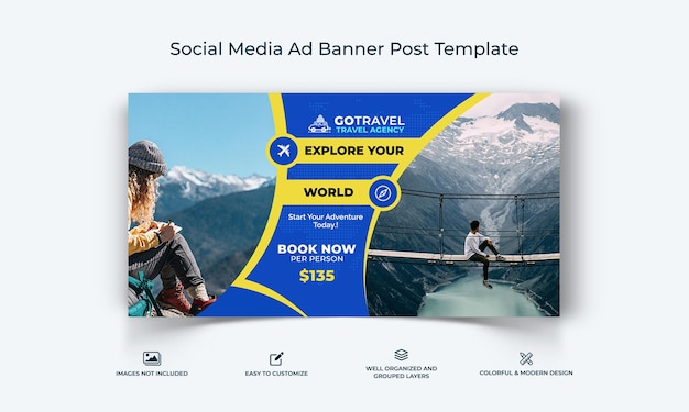 Adventure Travel social media Facebook Ad banner Post template premium vector