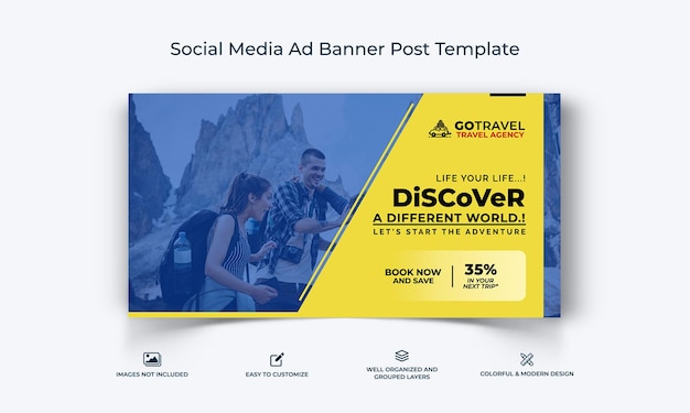 Viaggi avventura social media facebook ad banner post template premium vector