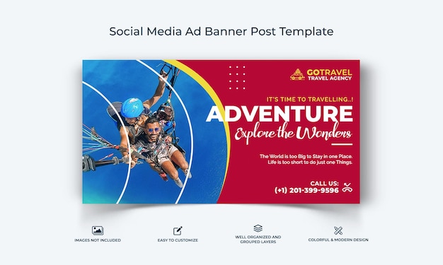 Vector adventure travel social media facebook ad banner post template premium vector