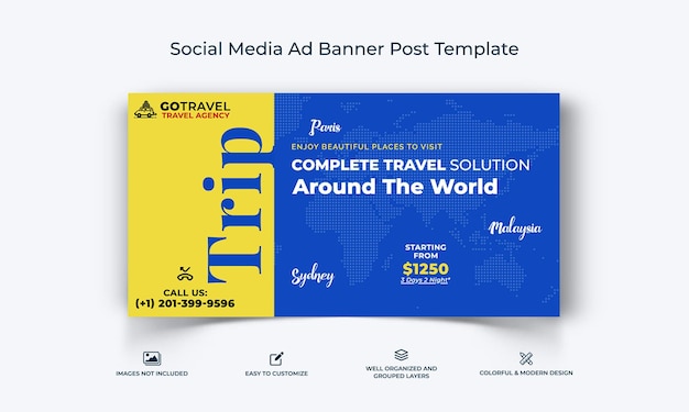 Viaggi avventura social media facebook ad banner post template premium vector