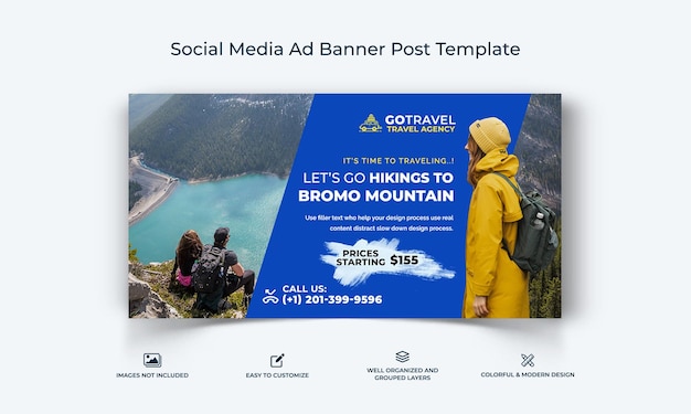 Vector adventure travel social media facebook ad banner post template premium vector