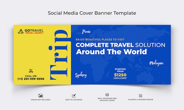 Vector adventure travel social media facebook cover banner template premium vector