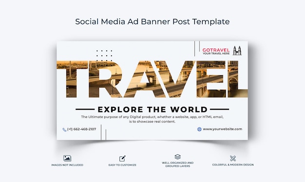 Adventure Travel sociale media Facebook-advertentiebanner Postsjabloon premium vector