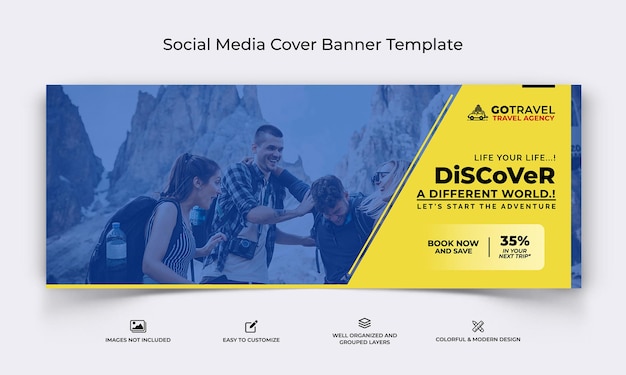 Adventure Travel sociale media Facebook-omslagbannersjabloon Premium Vector