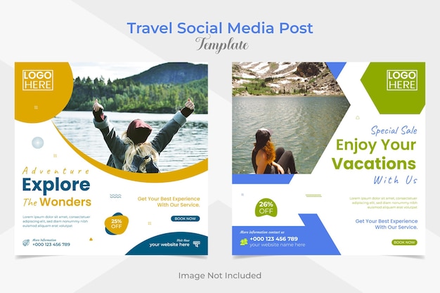 Adventure travel and tour social media post and facebook and instagram post banner template design