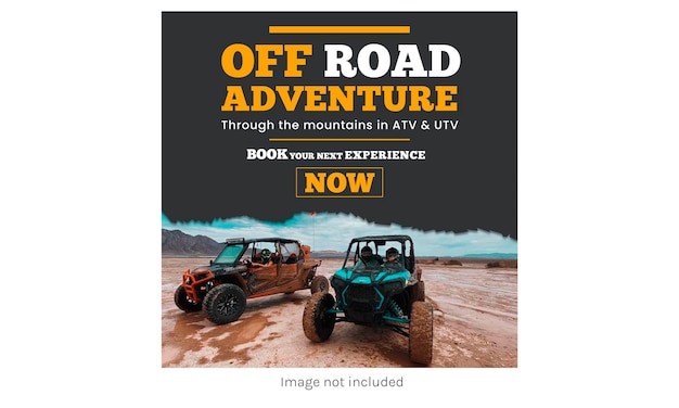 Vettore viaggio avventura con quad cars nel deserto post per instagram facebook linkedin e twitter