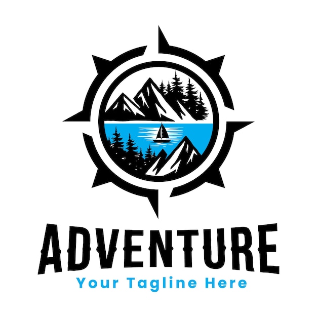 Adventure vintage logo mountain travel mountain silhouette with pine tree logo design vector