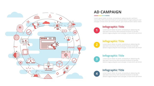 Advertentiecampagneconcept voor infographic sjabloonbanner met vierpuntslijstinformatie