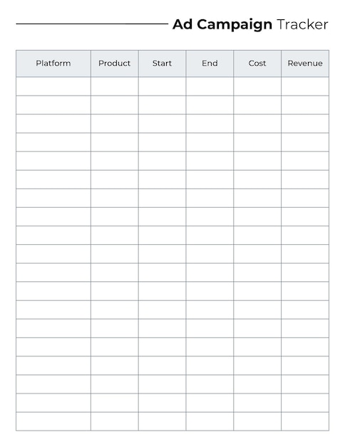 Vector advertentietracker-sjabloon advertentietracker-logboek