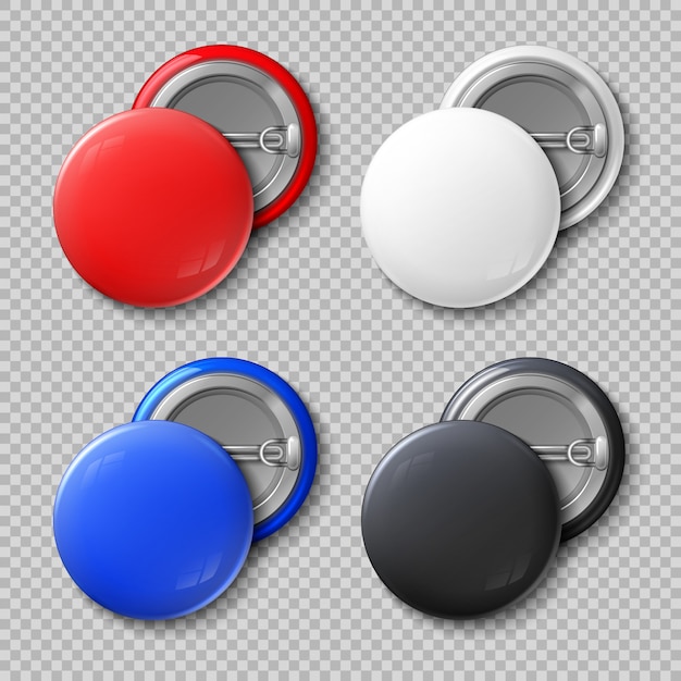 Vector advertise blank color round metal buttons set