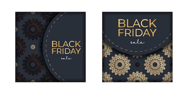 Pubblicità per i saldi del black friday blu scuro con un motivo rotondo in oro