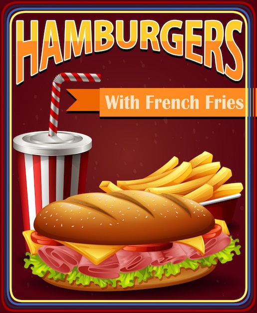 Vector advertisement board with hamburgers and fries