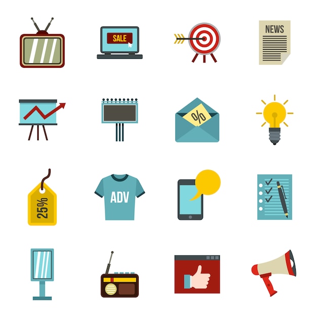 Advertisement icons set in flat style