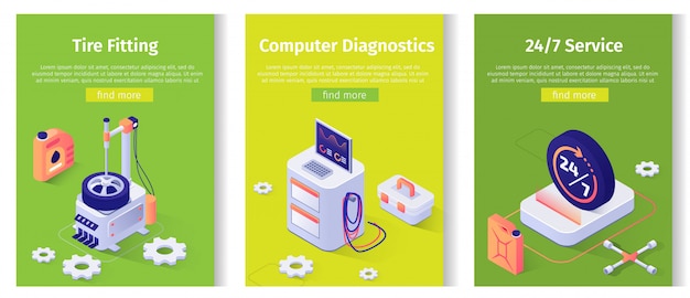 자동차 서비스 타이어 피팅 배너 또는 전단지에 대 한 광고 미디어 세트