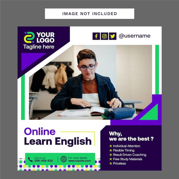 advertisement for online learn english social media post template