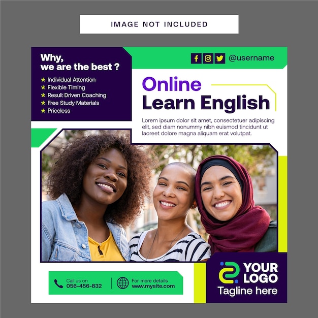 An advertisement for online learn english social media template