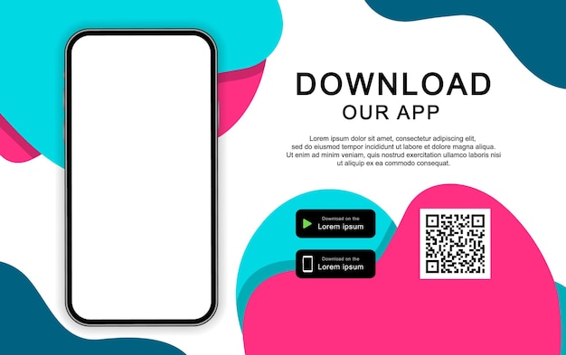 Banner pubblicitario per il download dell'app mobile. scarica la nostra app per cellulare. smartphone con schermo vuoto per la tua app.