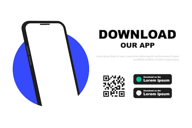 Banner pubblicitario per il download dell'app mobile smartphone mockup con schermo vuoto per la tua app scarica la nostra app per il cellulare scarica i pulsanti con il modello di codice qr di scansione