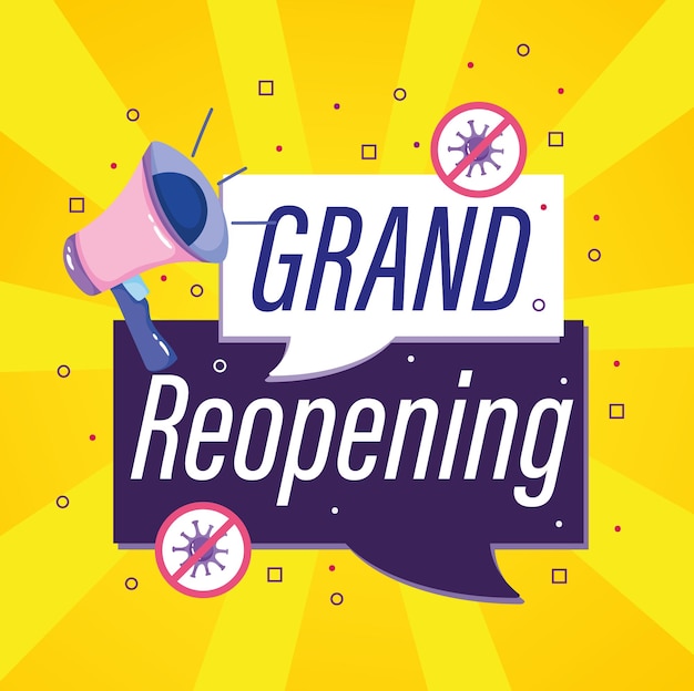 Vector advertising banner for grand reopening with megaphone  illustration