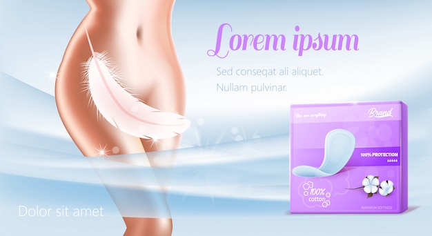 Banner pubblicitario con daily pads in violet pack