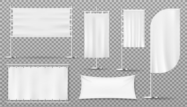 Advertising banners, flags, blank white templates