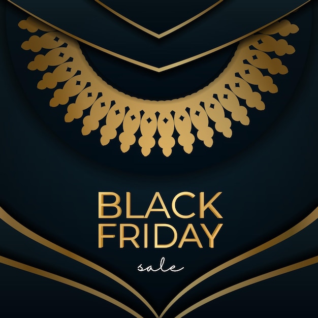 Advertising Black Friday in blue color with geometric gold ornament