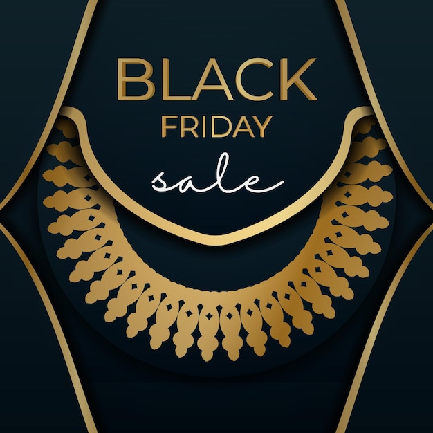 Advertising black friday in blue color with geometric gold pattern