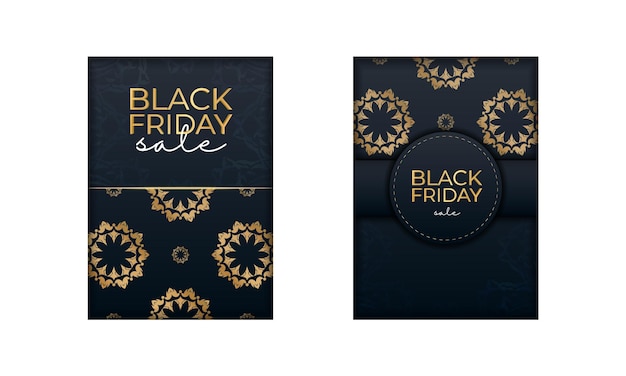 Реклама для черной пятницы синим цветом с геометрическим золотым орнаментом