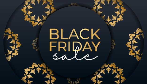 Pubblicità per la vendita del black friday in blu con ornamenti geometrici in oro