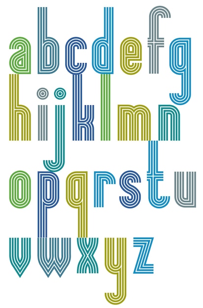 Вектор Рекламный элегантный яркий полосатый шрифт малых букв