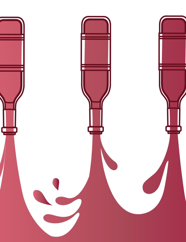 Vector advertising flyer design with pouring red wine from glass bottle abstract outline style flat vector illustration on white background