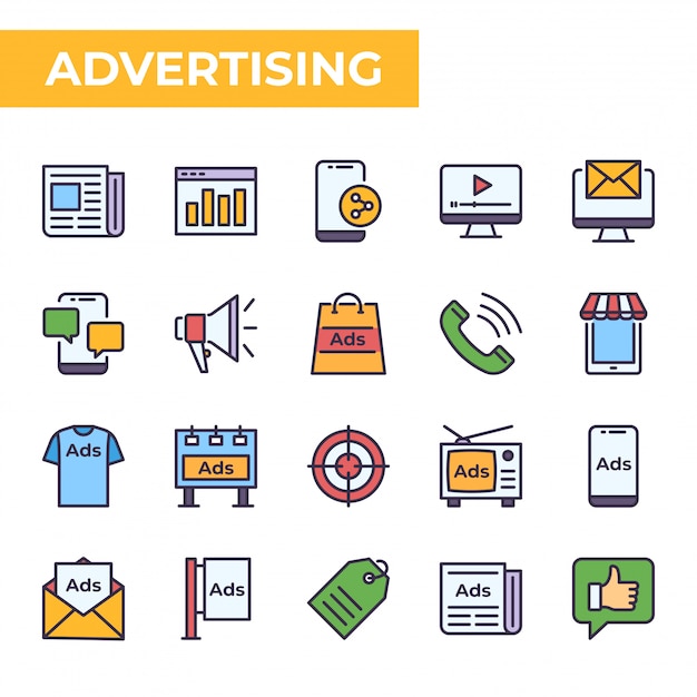 Advertising Icon Set, Filled color style