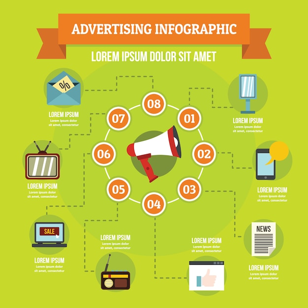 광고 infographic 개념, 평면 스타일