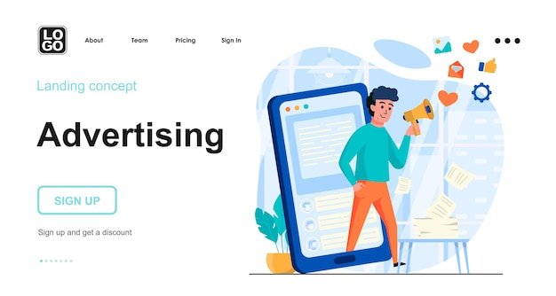 人のキャラクターを使った広告ランディングページテンプレート
