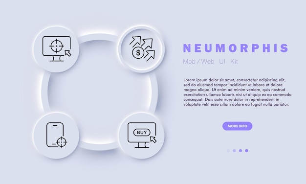 Advertising line icon Precision targeting digital platforms algorithms user data analysis consumer behavior Neomorphism style Vector line icon for business and advertising