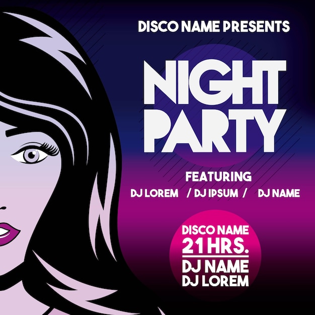 Advertising with girl icon. night party and disco. vector graphi