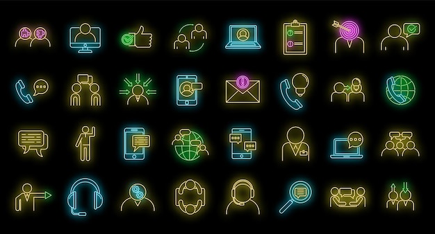 Advice communication icons set vector neon