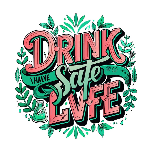 Vector advice motivational drink water to save life typography