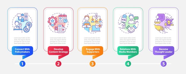 Advocacy social media strategies rectangle infographic template