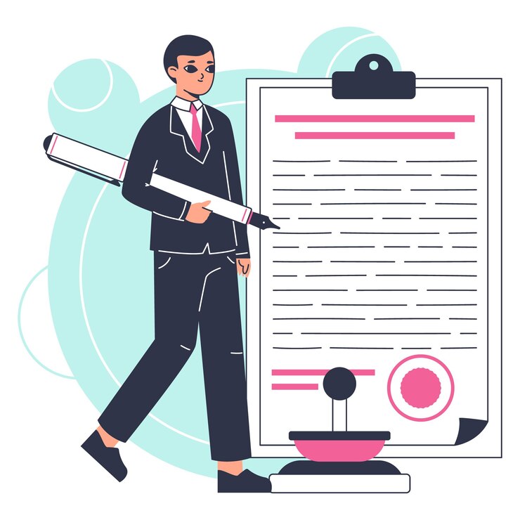Vector advocatenkantoor mannelijke werknemer juridische dienst geschillen ondersteuning platte vector illustratie op witte achtergrond