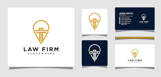 Advocatenkantoor pijler kaart Pin Logo sjabloon met visitekaartje ontwerp inspiratie