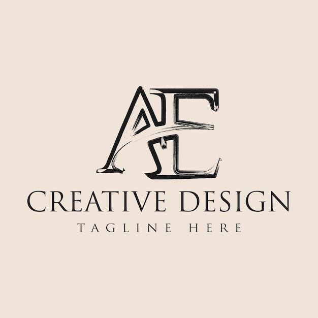 Вектор Дизайн логотипа ae brushed letter с креативной текстурой письма кисти
