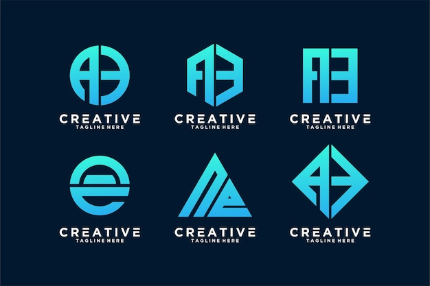 Шаблоны начальных логотипов с буквами ae premium векторы