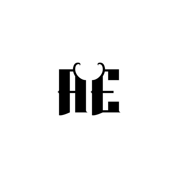 Монограмма AE дизайн логотипа буква текст имя символ монохромный логотип алфавит персонаж простой логотип